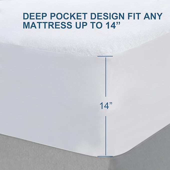 Full Size Mattress Protector Waterproof,Smooth Top Mattress Protector for Kids,Breathable Skin Friendly and Noiseless Fitted Sheet,Viscose Terry Mattress Cover