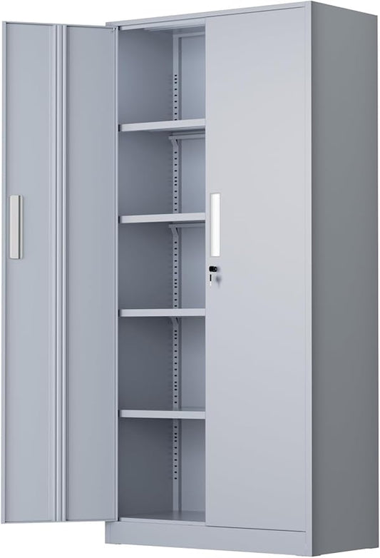 INTERGREAT Metal Lockable Storage Cabinet, 72” Storage Cabinet with 2 Doors and 4 Adjustable Shelves for Office, Home, Garage, Pantry (Assembly Required, Cement Gray)