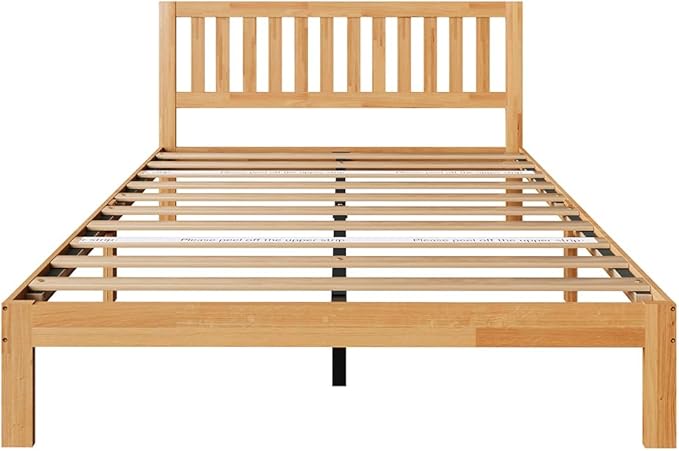 Novilla 12 Inch Full Size Bed Frame Solid Wooden Full Bed Frames with Headboard Wooden Classic Bed Frame Foundation, No Box Spring Needed, Easy Assembly, Natural Grain Wood