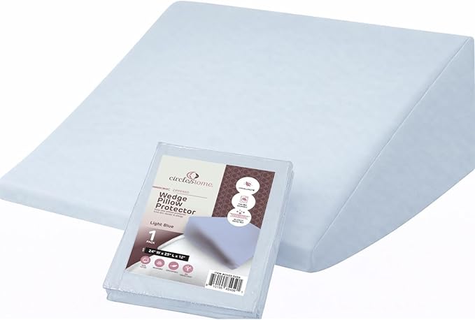 CirclesHome Wedge Pillow Cover 100% Cotton, Zippered Wedge Pillow Case Protector, Soft, Hypoallergenic & Breathable - Light Blue, (24Wx25Lx12)
