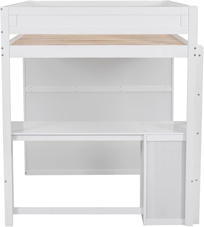 Modern Full Size Loft Bed with Wardrobes and 2-Drawer Desk with Cabinet,Multifunctional Wood Loft Bed for Bedroom,No Box Spring Required (White#Wardrobes, Full)