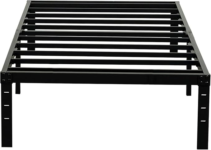 Wulanos Twin Size Bed Frame, 3500lbs Heavy Duty Metal Platform with Steel Slats Support, No Box Spring Needed, 14 inches high Bedframe with Ample Storage, Sturdy and Noise-Free, Black