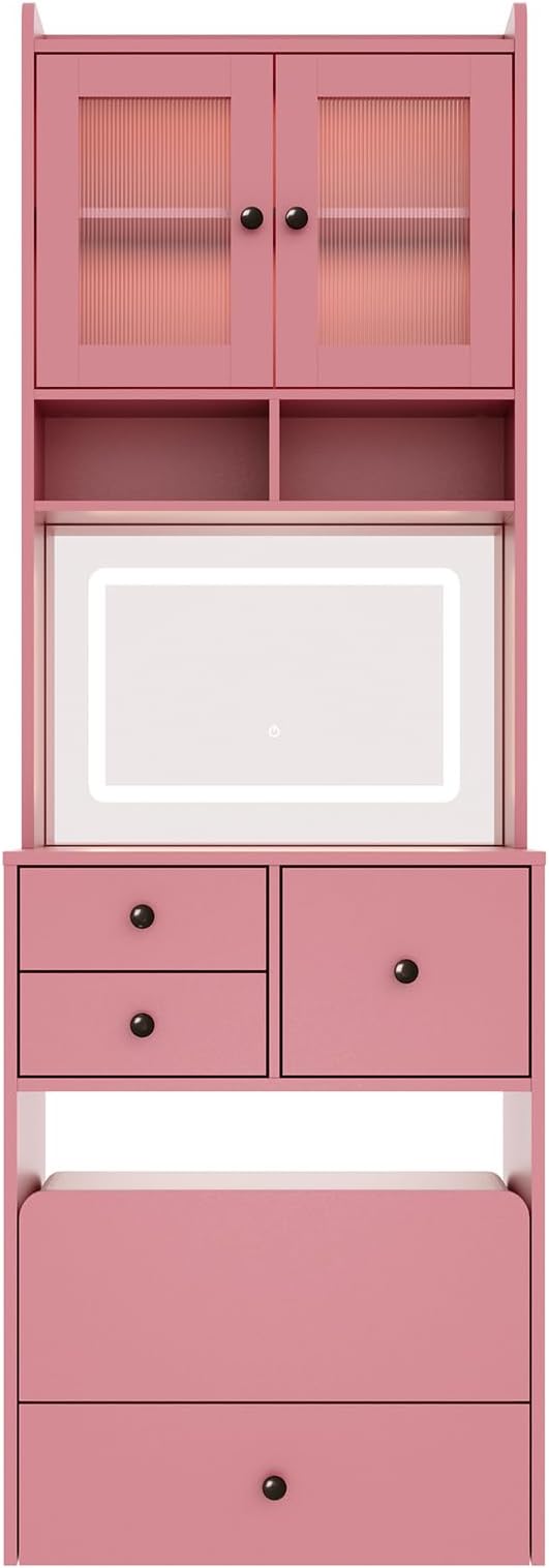 GarveeLife Compact Vanity, Make Up Vanity Desk with Mirror and Lights, White Vanity Table Set with Charger Station,Girls Small Vanity and Storage Chair