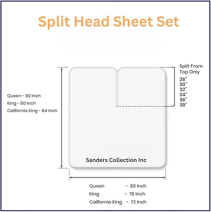 Sanders Collection Inc SCI Top Split Flex Sheet Set for Adjustable Bed 34" Split Head California King Size 800 Thread Count 100% Egyptian Cotton 4 Piece Set fits up to 16 Inch Deep Pocket (Ivory)