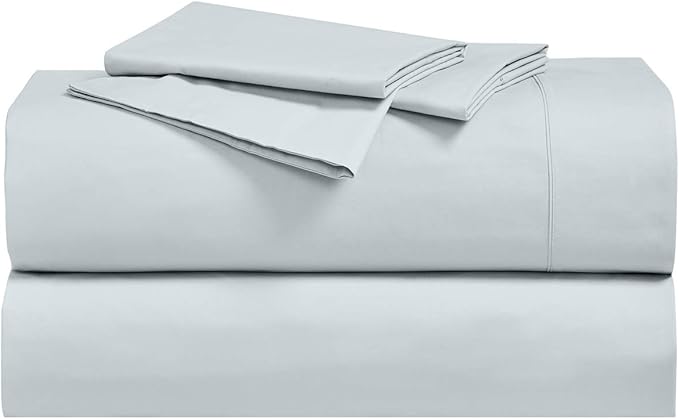 Royal Hotel Bedding Abripedic Crispy Percale Sheets, 300-Thread-Count, 4PC Solid Sheet Set, 100% Cotton, Super Deep Pocket, King, Sea