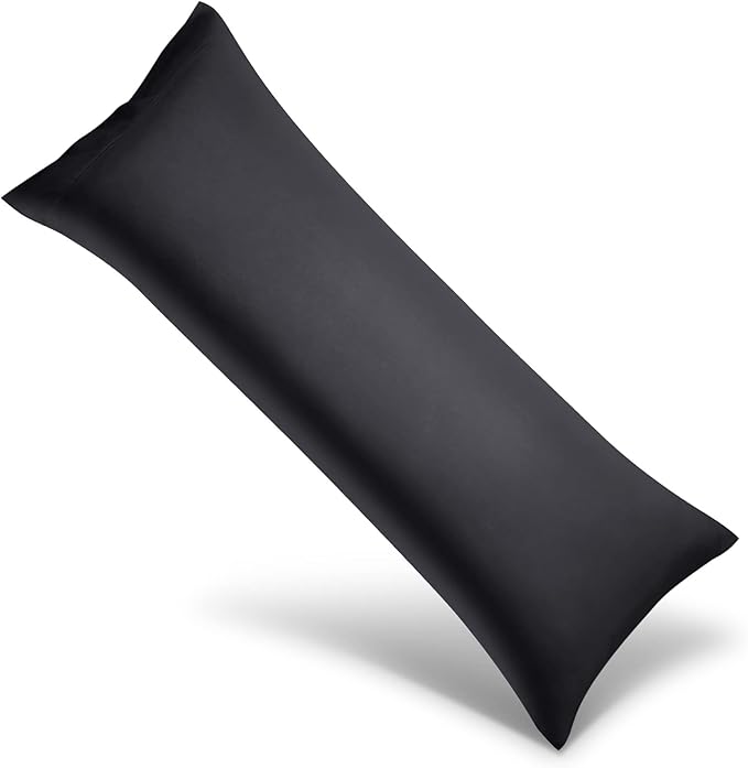WishSmile Body Cooling Pillowcase Long Pillow Case Breathable Cool Silky Soft Rayon Derived from Bamboo Fabric,Hair and Skin Friendly,Black,1 Pack,20x54IN