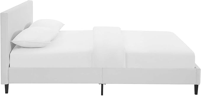 Modway Anya Upholstered White Faux Leather Full Platform Bed with Wood Slat Support