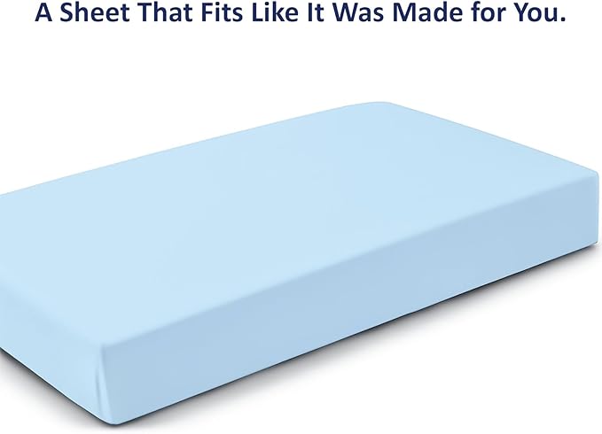 Cot Size Fitted Sheet Only - 400 Thread Count 100% Egyptian Cotton Deep Pocket Sheets - Cot Fitted Sheet 28" x 75" - Light Blue