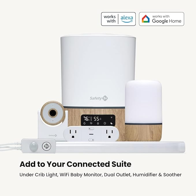 Safety 1st Connected Smart Humidifier — 1 Gallon (3.8L) Tank Size, Cool Mist Humidifier with Hygrometer and Nightlight, and Whisper Quiet for Baby Bedroom, Nursery, iOS and Android Compatible