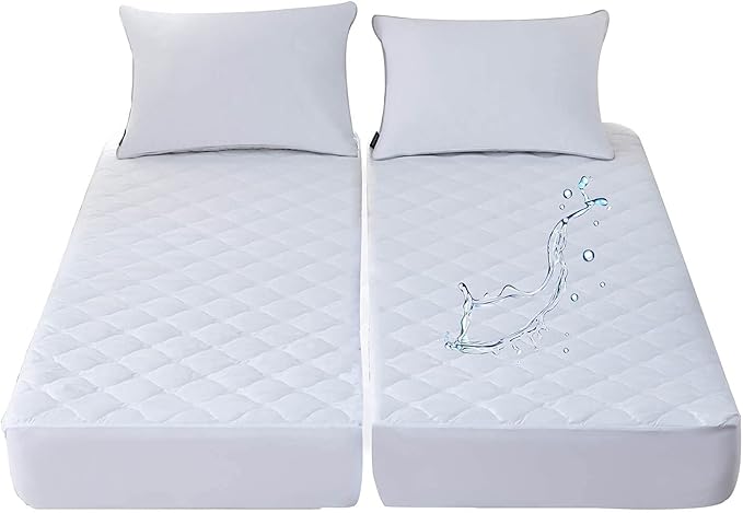 Waterproof Quilted Split King Mattress Protector Pad for Adjustable Bed Noiseless Fitted Mattress Cover Soft Padded Topper with Up to 16 Deep Pocket