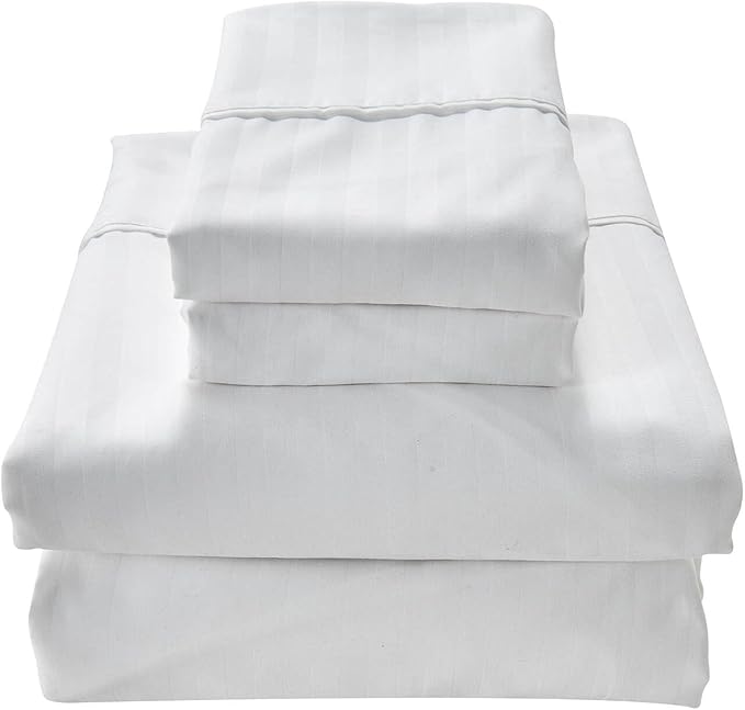 Kingnex Striped Sofa Bed Sheets Queen for Sleeper Sofa Bed with 4-6 Deep Soft Brushed 1800 Microfiber 4 Piece Bedding Set (60"x74"x6") White
