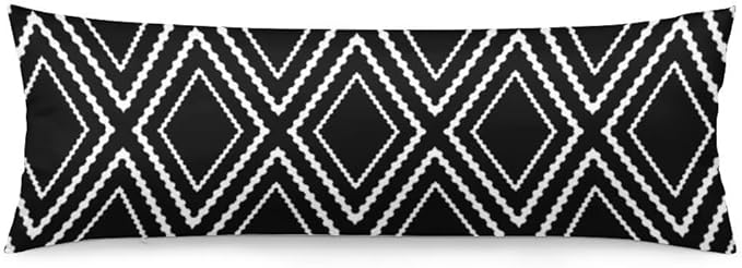Black Body Pillow Cover Black and White Long Pillow Case with Zipper Boho Aztec Polyester Pillowcases Farmhouse Bedding Pillowcase Decorative Soft Cushion Pillow Covers for Bedroom,Couch,20"x54"