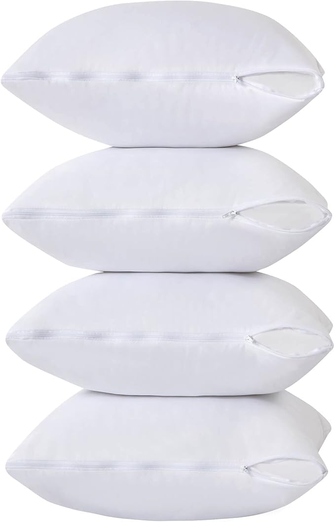Kingnex 4 Pack Waterproof Down Feather Proof Pillow Protectors 24x24 Poke Proof Pillow Covers for Euro Square Throw Pillow