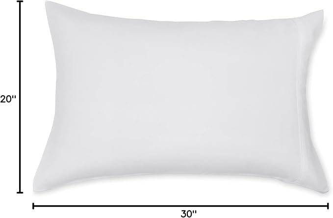 Amazon Basics Lightweight Super Soft Easy Care Microfiber Pillowcases, Standard size, 30" L x 20" W, Set of 2, Bright White, Pillows Not Included
