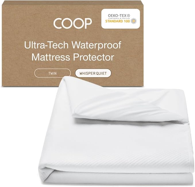 Coop Home Goods Ultra-Tech Waterproof Mattress Protector Twin, Smooth Top Mattress Pad, Waterproof Cover, Up to 18 Inches Deep, Machine Washable, Noiseless Comfort, Twin (39x75)