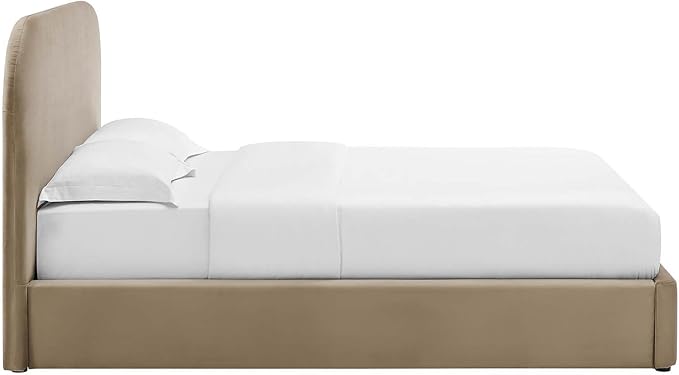 Modway Keynote Modern King Size Bed Frame with Curve Shaped Headboard in Taupe, Upholstered Performance Velvet King Platform Bed, Soft Cloud Bed Frame, No Box Spring Needed