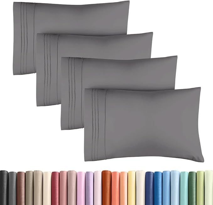 King Standard Pillow Cases Set of 4 - Soft Hotel Quality Pillowcase Covers - Comfy Bedding for Women, Men, Kids & Teens - Machine Washable Pillow Protectors - 4 Piece - King Standard Size Dark Grey