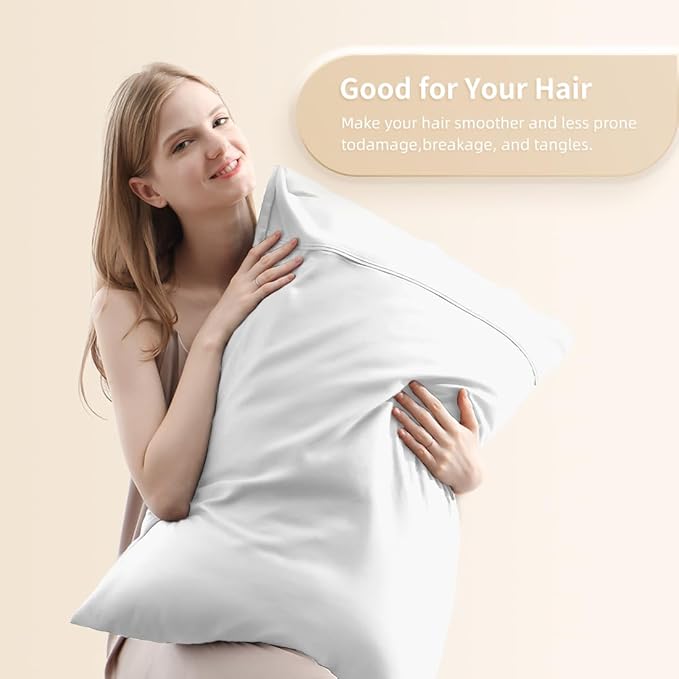 Queen Pillowcases, Cooling Viscose from Bamboo Pillow Covers with Envelope Closure, Soft Moisture-Wicking for Hot Sleepers, Hair and Skin-Friendly, White, 2 Pack