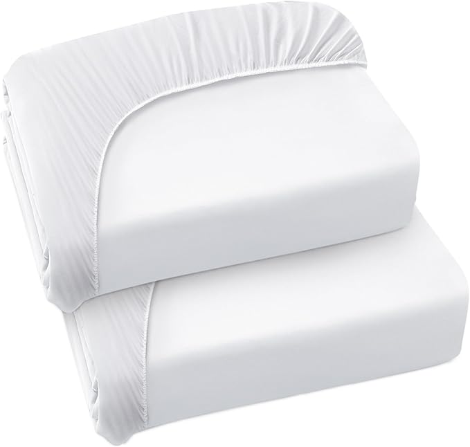 Twin Fitted Sheet Only, Twin Size Sheets for Kids Up to 12 Inches Deep Procket, Single Bed Mattress Sheets Stretchable Breathable Jersey Knit Cover, 2 Pack, White