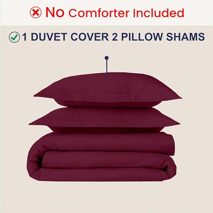 Kotton Culture 3 Pc Twin XL/Twin Duvet Cover Set-100% Egyptian Cotton 600 Thread Count Ultra Soft Premium Durable Comforter Cover Zipper Closure & Corner Ties- (Red Burgundy, 68" X 90")