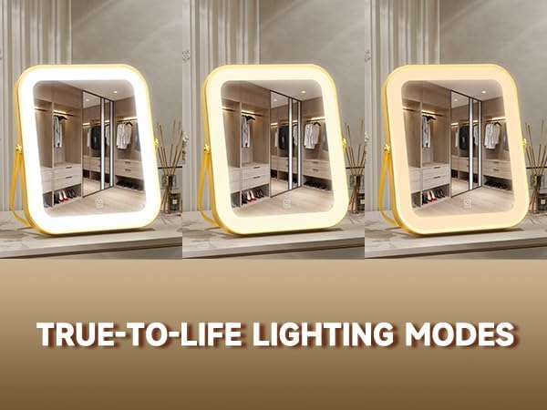 PRIMETEK Vanity Mirror with Lights, 10"x8" LED Lighted Makeup Mirror, Portable Makeup Mirror with Lights, Touch Screen, 3-Color Lighting, for Vanity Desk Tabletop, Bedroom