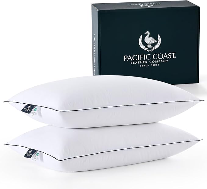 Pacific Coast Goose Down Fiber Pillows, Bed Pillows for Back, Stomach and Side Sleepers, Luxury Hotel Pillow, Downproof, Medium, Standard Size Set of 2