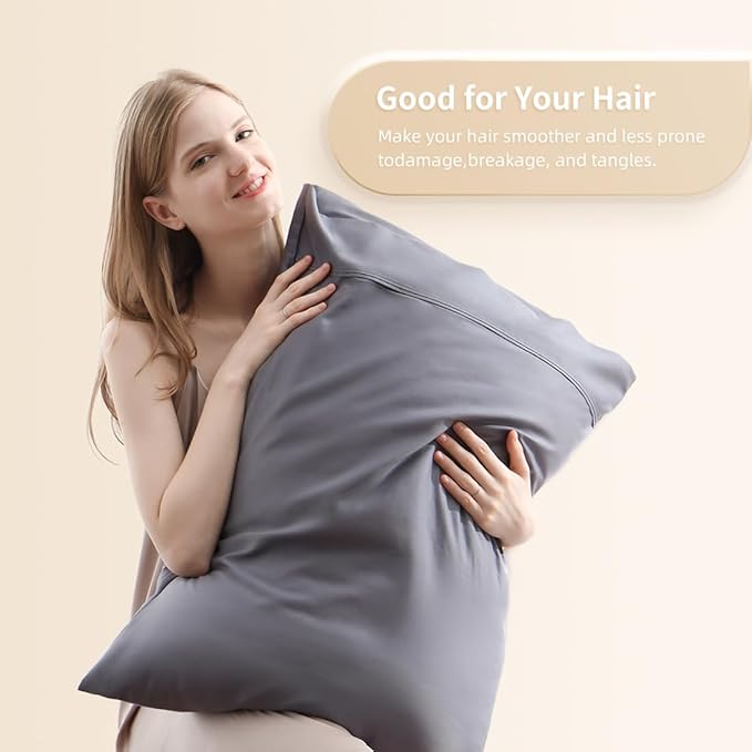 King Pillowcases, Cooling Pillow Covers with Envelope Closure, Soft Moisture-Wicking for Hot Sleepers, Hair and Skin-Friendly, Gray, 2 Pack