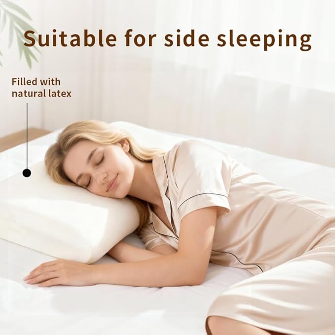 100% Natural Talalay Latex Medium Firm Support for Neck & Shoulder Pain Relief – Breathable, Eco-Friendly – Queen Size(mid Profile) with Removable Washable Cover – Non-Toxic, No Memory Foam