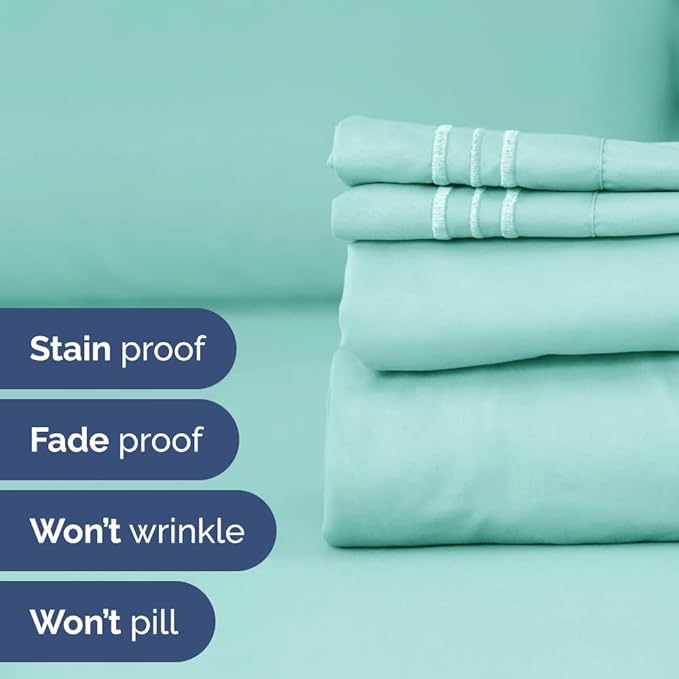 Flex Top Split Head King 4 Piece Sheet Set - Soft, Breathable & Cooling Bed Sheets Set - Hotel Luxury Bedding for Women & Men with Deep Pockets - Wrinkle Free & Fade Resistant - Oeko-Tex - Spa Blue