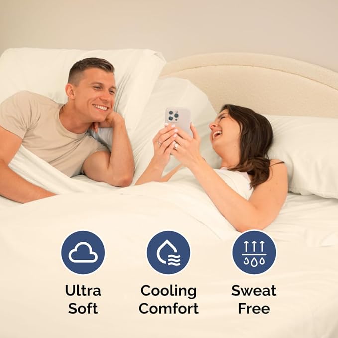 Flex Top Split Head King 4 Piece Sheet Set - Soft, Breathable & Cooling Bed Sheets Set - Hotel Luxury Bedding for Women & Men with Deep Pockets - Wrinkle Free & Fade Resistant - Oeko-Tex - Off White