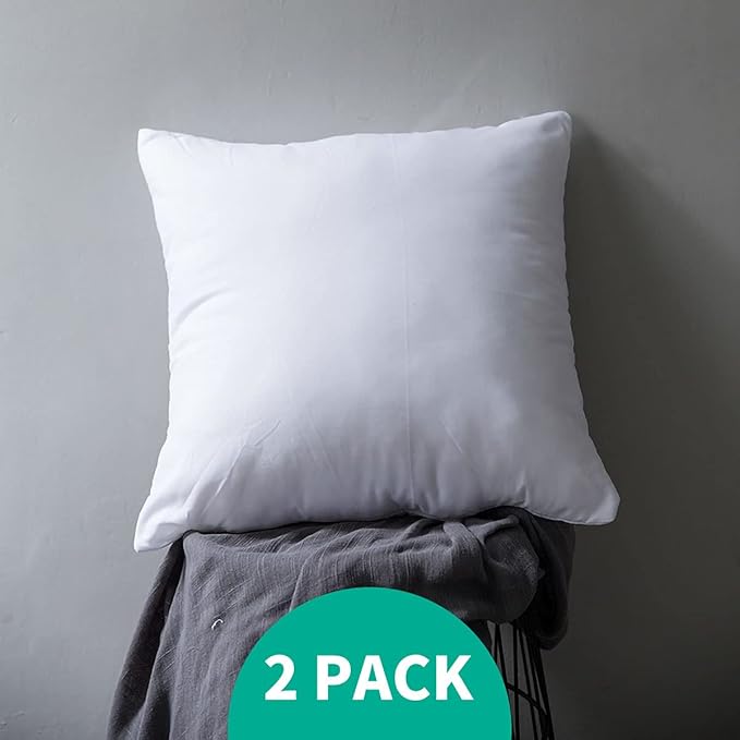 APSMILE Organic 20x20 Feather Down Throw Pillow Inserts Set of 2, 100% Cotton Fabric, Soft Fluffy Square Decorative Pillow Form Core for Sofa, Bed, Couch, Cushion Sham Stuffer