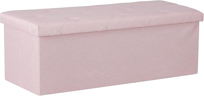 DUMOS 43in Foldable Storage Ottoman Bench, Storage Chest, Large End of Bed Foot Rest Stool with Padded Seat, Bedroom Bench for Living Room, Support 660lbs, Pink