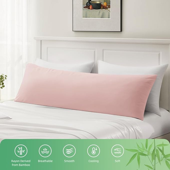 Body Pillowcase, Cooling Viscose from Bamboo Pillow Cover with Zipper Closure, Soft Moisture-Wicking for Hot Sleepers, Hair and Skin-Friendly, Pink, 1 Pack
