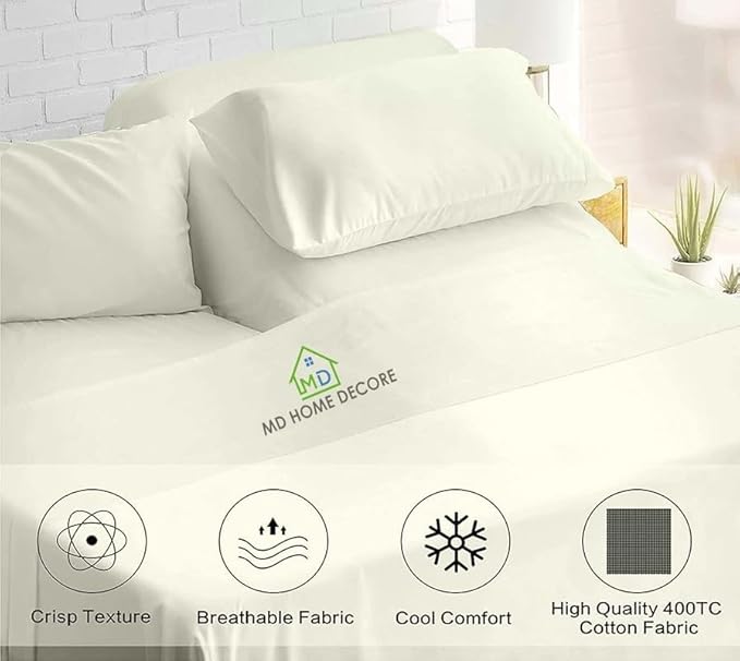 5 Piece Split King Sheet Set, Deep Pockets 16 Inch, 100% Egyptain Cotton, Split King Sheets for Sleep Number Beds, Sheets Sets for Adjustable Bed, Ivory, Solid