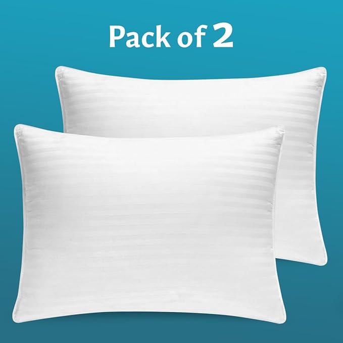 Washable Down and Feathers Pillows Standard Size 2 Pack - Premium Soft Pillow Authentic Canadian White Goose Down & Feather w/ 100% Cotton Cover for Luxury Experience - 650 Fill Power.