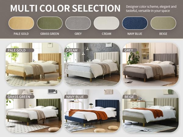 YUHUASHI upholstered Platform Bed Frame/Queen Bed Frame/Modern Geometric Double-Wing Design headboard/Linen Fabric/Easy to Assemble no Noise (Navy Blue, Queen (U.S. Standard))