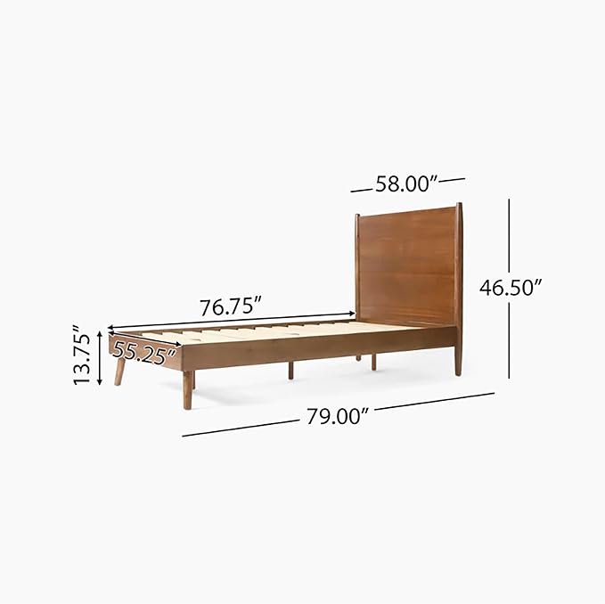 Merax Full Size Solid Wood Platform Bed, Mid-Century Modern Bed Frame with Splayed Legs, 600 lbs Weight Capacity, No Box Spring Needed, Brown