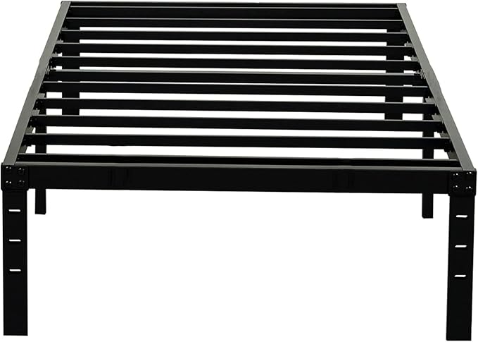 Wulanos Twin Bed Frames, Heavy Duty Metal Frames with Steel Slats Support, No Box Spring Needed, 16 Inch High Metal Platform Bed Frames with Storage, Non-Slip and Noise-Free, Black