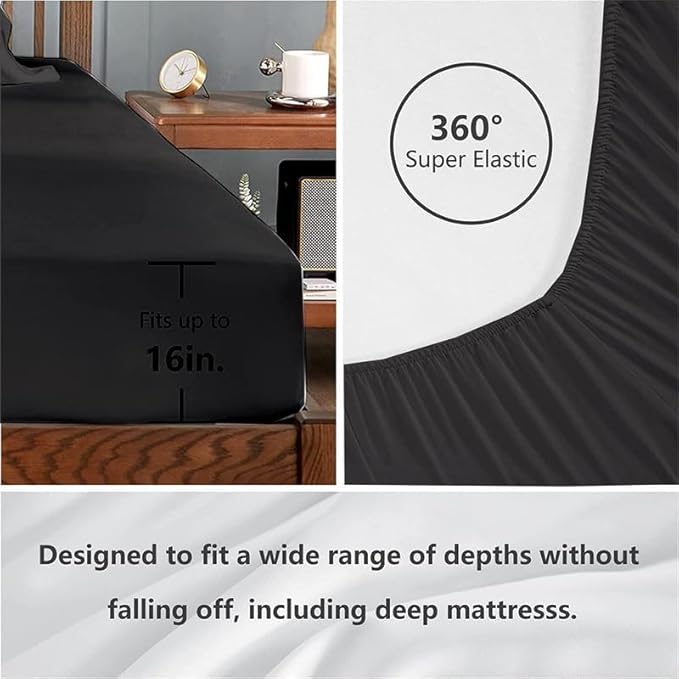 5 Piece Split King Sheet Set, 100% Egyptian Cotton, 16 Inch Deep Pockets, Dark Grey Solid, Soft Cooling Sheets for Adjustable Beds, Sleep Number Beds, Split King Mattress Sheet Set
