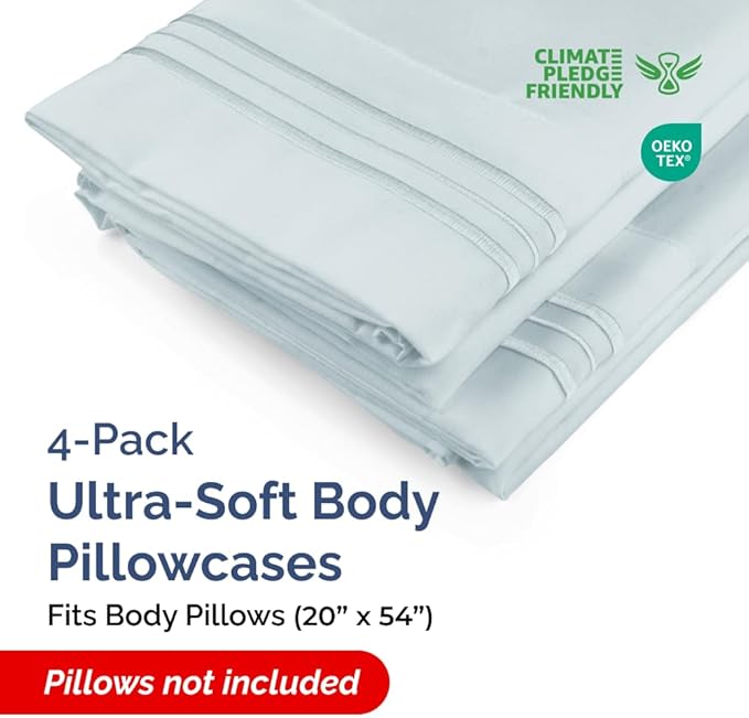 Body Pillowcases Set of 4-20x54 Long Body Pillow Case - Soft Body Pillow Cover for Sleeping & Side Sleepers - Comfy, Breathable & Fade Free - Machine Washable with Envelope Enclosure - (Sky Blue)