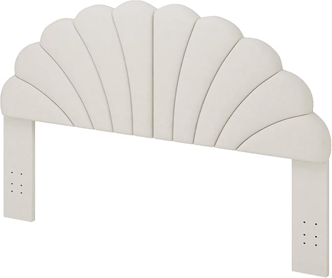 Befurtori Queen Size Headboard Only, Petal Wall Mount Headboard Queen/Full Size for Adjustable Bed Velvet Upholstered Head Board Easy Assembly, Cream