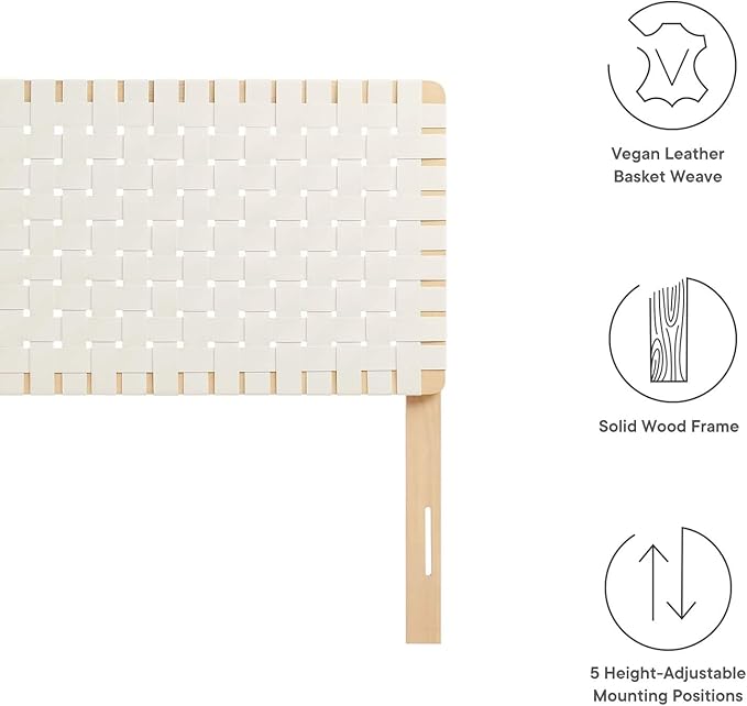 Modway Sparta Weave Full Vegan Leather Headboard in Natural Beige