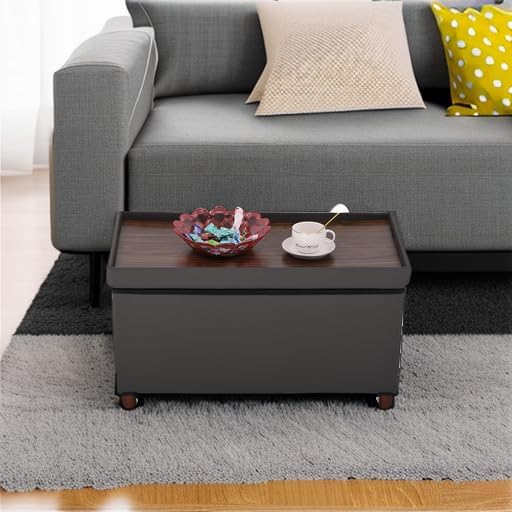 Dorriss Ottoman Storage Bench for Living Room with Tray, Bedroom Foot Stool, Coffee Table Lid, End of Bed Faxu Leather 30" Inch (L-Grey)