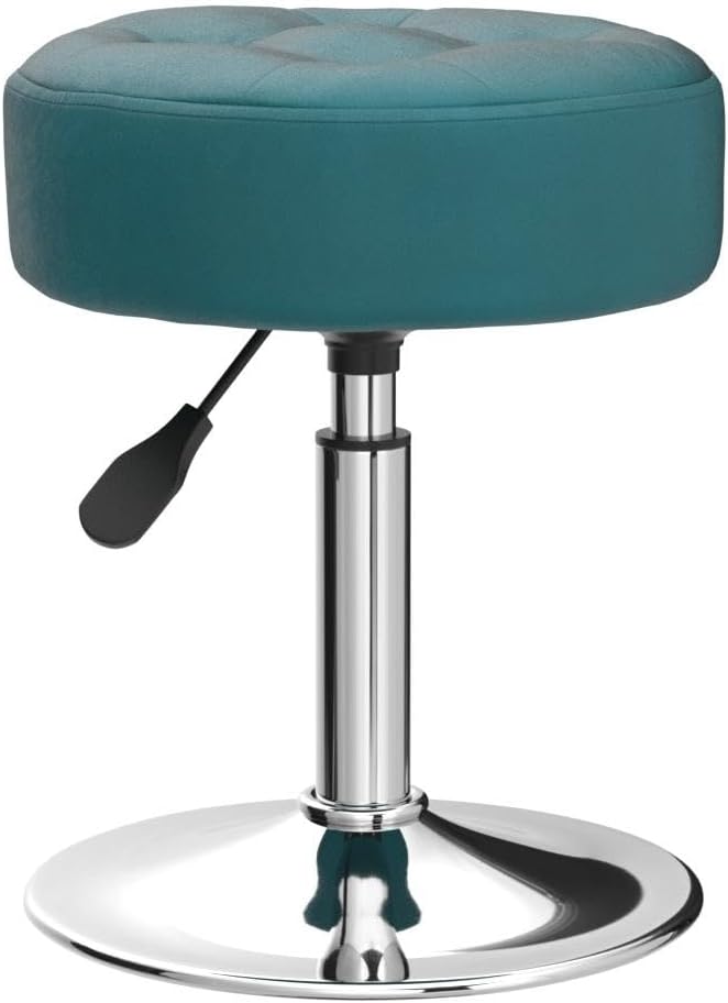 LUE BONA Adjustable Vanity Stool, 360 Swivel Chair for Makeup Room, Vanity Chairs, Teal Faux Leather Stool for Bathroom & Living Room