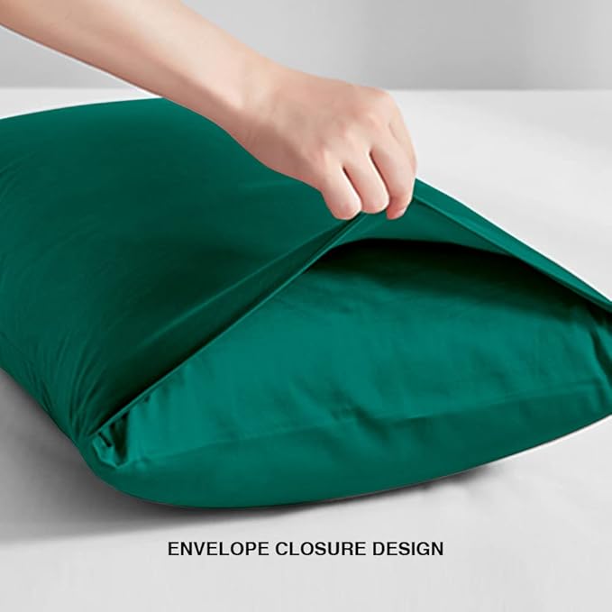 FLXXIE Pillow Cases Queen, Soft Microfiber Pillow Covers with Envelope Closure, Wrinkle Resistant Pillowcases, 2 Piece Set, 20x30, Dark Green