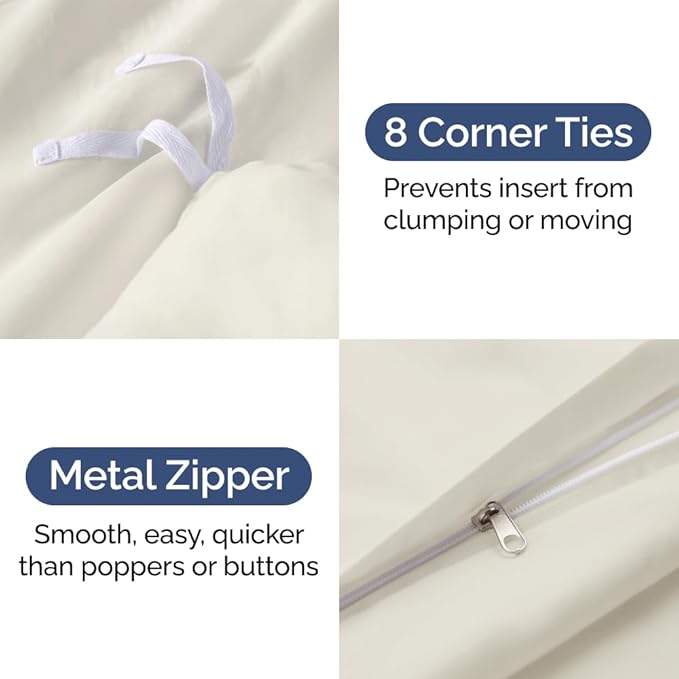 Duvet Cover Cal King Size Set - Extra Soft Cal King Duvet Cover 104" x 98" with 2 Pillow Shams - Hotel Luxury, Easy Care & Fade Free with Zipper Closures & Ties - Comfy, Cozy and Breathable (Ivory)