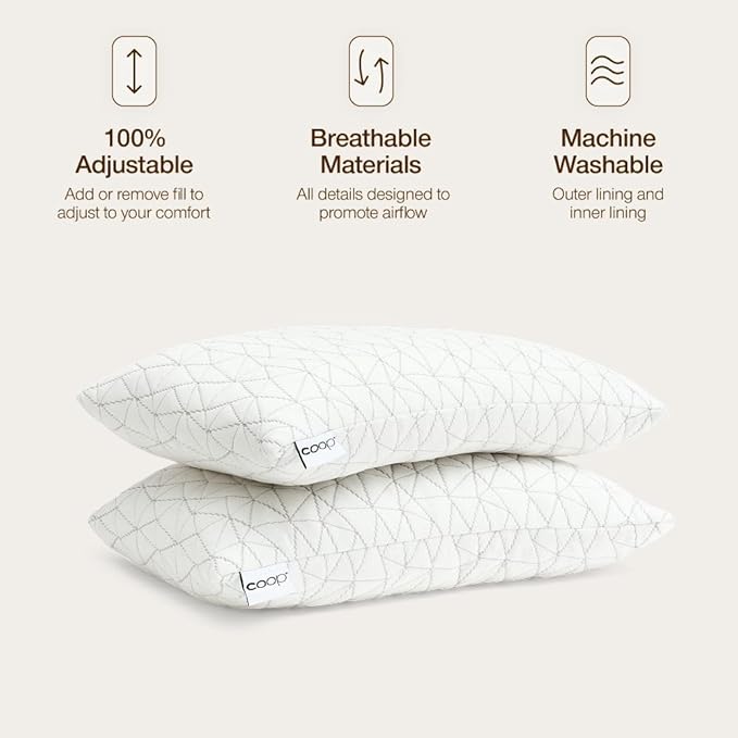 Coop Home Goods Original Toddler Adjustable Pillow, Soft, Breathable, 19" x 13" Washable Mini Bed Pillow for Kids with Premium Memory Foam and Zippered Cover, CertiPUR-US/GREENGUARD Gold