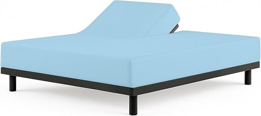 Cottingon 1 Piece Top Split King Fitted Sheet Only for Adjustable beds, Premium 100% Egyptian Cotton, 34 Inches Half Split Flex Head Bottom Sheet for Sleep Number Beds 16" Deep Mattress, Light Blue