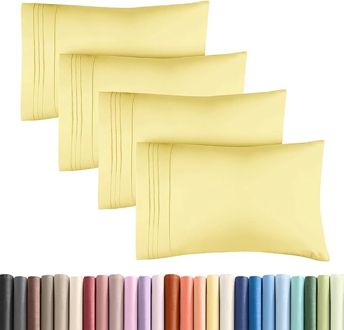 King Standard Pillow Cases Set of 4 - Soft Hotel Quality Pillowcase Covers - Comfy Bedding for Women, Men, Kids & Teens - Machine Washable Pillow Protectors - 4 Piece Set - King Standard Size Yellow