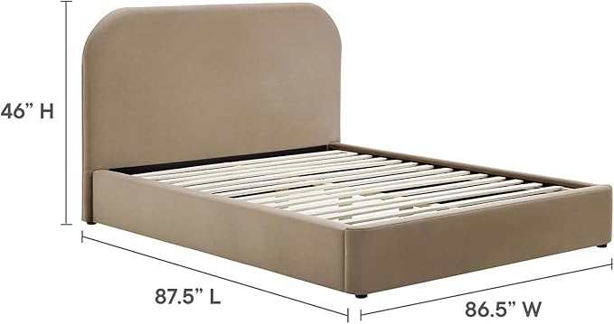 Modway Keynote Modern King Size Bed Frame with Curve Shaped Headboard in Taupe, Upholstered Performance Velvet King Platform Bed, Soft Cloud Bed Frame, No Box Spring Needed